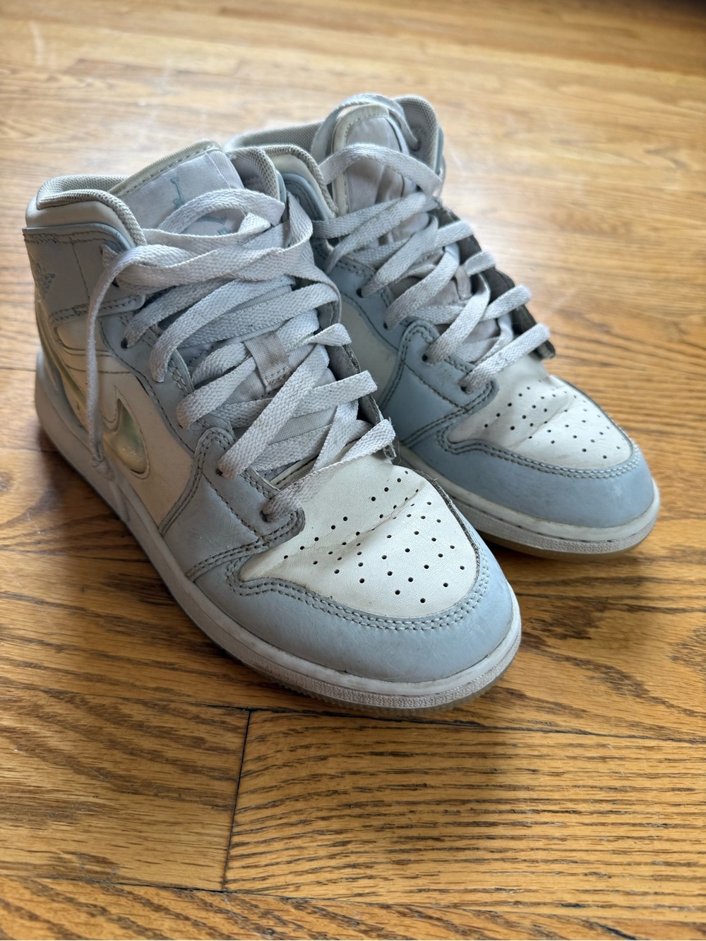 Nike Kids Light Gray and White High-Top Sneakers